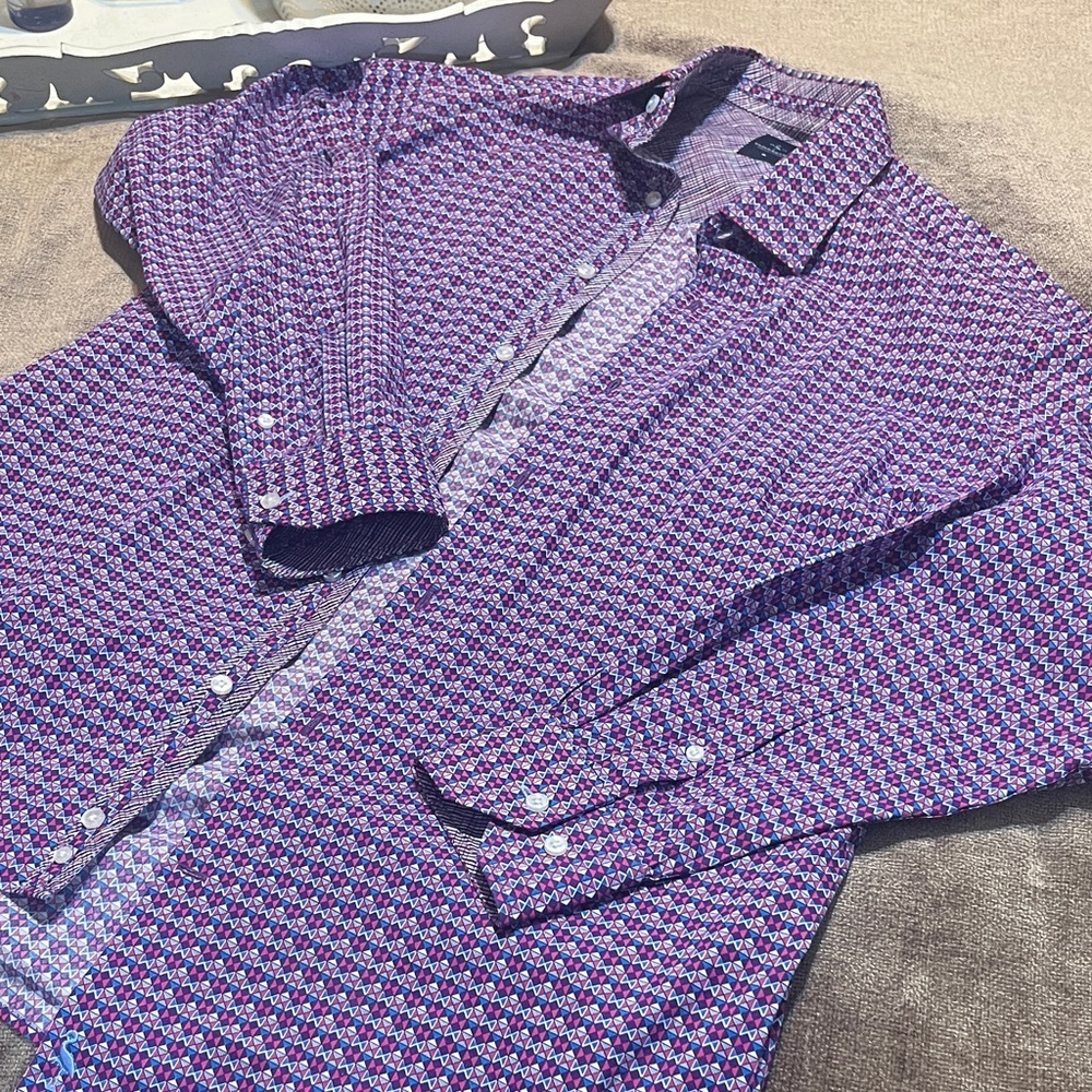 Tailorbyrd Geometric Purple and Pink Shirt - Size XL